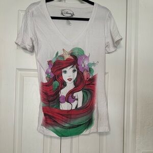 Disney White Ariel Graphic V-Neck Tee